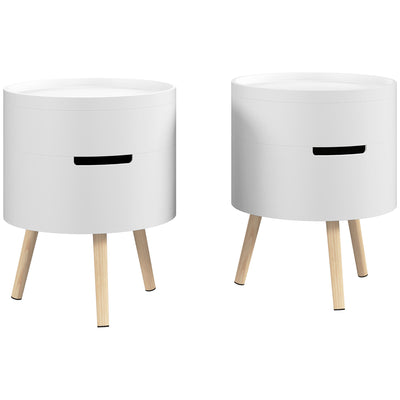 HOMCOM 3-Tier Coffee Table, Round End Table with 2 Hidden Compartments and Detachable Tray, Side Table with Storage for Living Room, Set of 2, White 