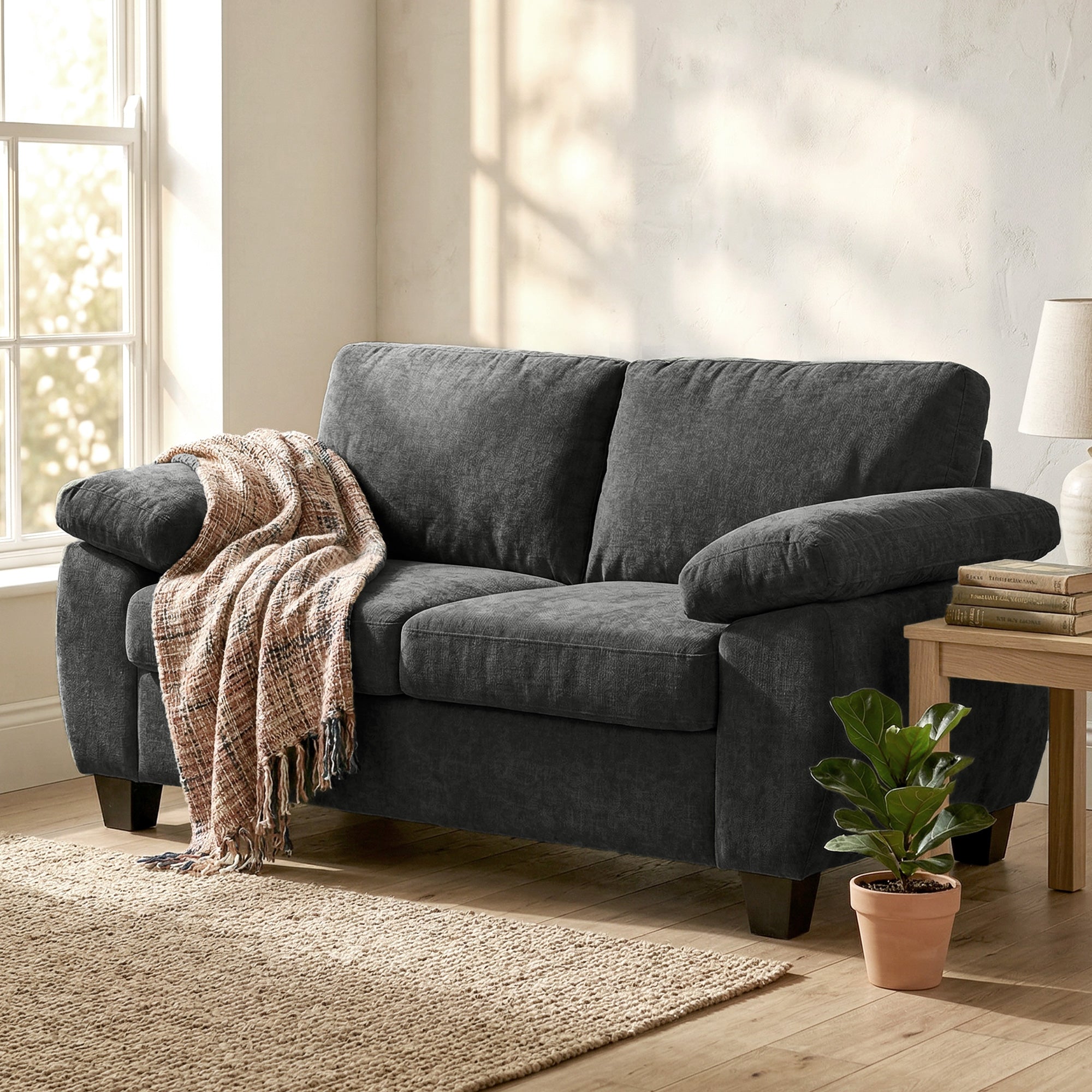 HOMCOM 2 Seater Sofa, 156cm Chenille Loveseat Sofa, Dark Grey 