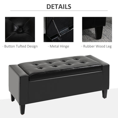 HOMCOM PU Leather Storage Ottoman Bench Storage Chest Tufted Ottoman Cube w/ Flipping Top 92L x 40W x 40H cm Black 