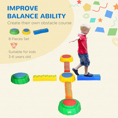 Outsunny Eight-Piece Kids Stepping Stones, with Non-Slip Surface & Bottom, for Toddlers - Multicoloured 
