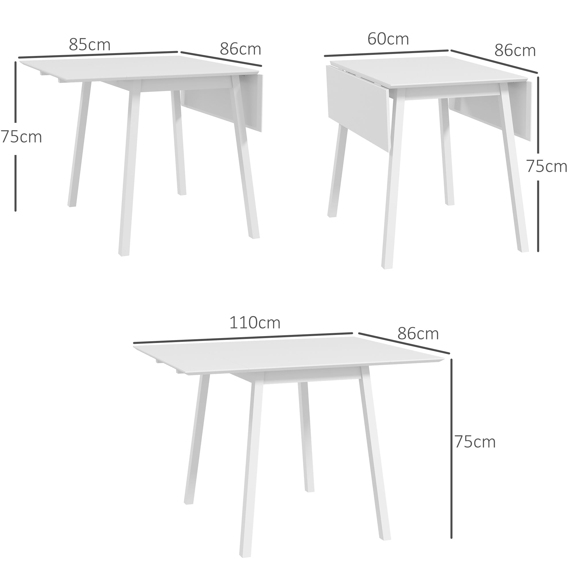 HOMCOM Solid Wood Folding Dining Table, Drop Leaf Table for 2-4 People, Rectangle Kitchen Table for Small Space, White 