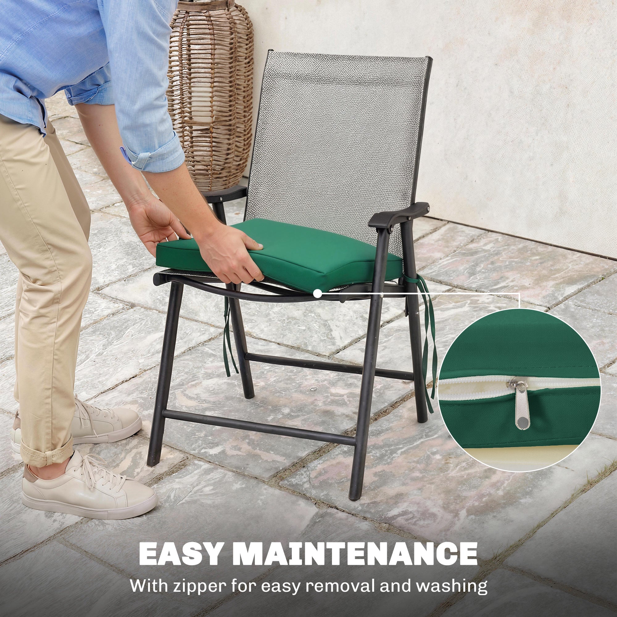 Outsunny Set of 6 Chair Cushion Seat Pads Dining Chair w/ Straps, Indoor Outdoor Removable Tie On Garden Patio, Green 