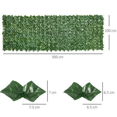 Outsunny 2-Piece Artificial Leaf Hedge Screen Privacy Fence Panel for Garden Outdoor Indoor Decor, Dark Green, 3M x 1M 
