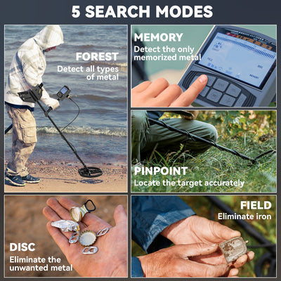 Outsunny Metal Detector for Adults and Beginners, Gold Detector with Higher Accuracy IP68 Waterproof Coil, 5 Professional Modes with Pinpoint & Memory Mode, Bigger Backlit LCD Display with DSP Chip 