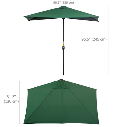 Outsunny Balcony Half Parasol Semi Round Umbrella Patio Crank Handle (2.3 m, Green)- NO BASE INCLUDED 