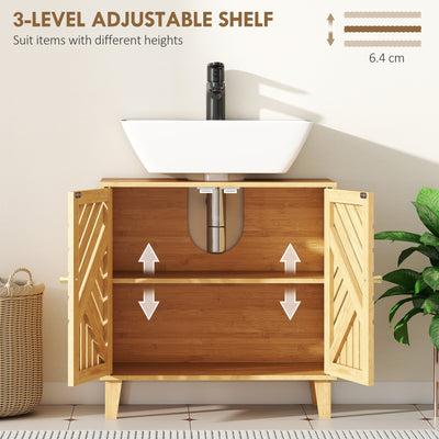 HOMCOM Bamboo Bathroom Under Sink Cabinet with Adjustable Shelf for Basin without Pedestal - Natural 