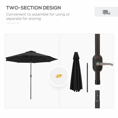Outsunny 2.7m Outdoor Patio Garden Umbrella Parasol with Tilt Crank and 24 LEDs Lights, Black 
