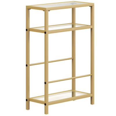 HOMCOM 3-Tier Side Table, Narrow End Table with Storage Shelf and Tempered Glass Tabletop for Small Spaces, Bedroom, Living Room, Entryway, Gold Tone 