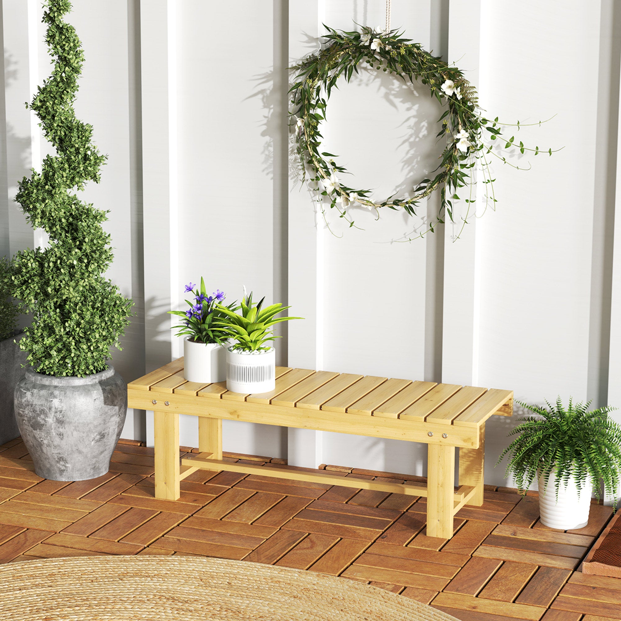 Outsunny 1 Piece 2-seater Outdoor Indoor Wooden Garden Bench Fir Patio Loveseat, 110L x 38W x 35Hcm, Natural 