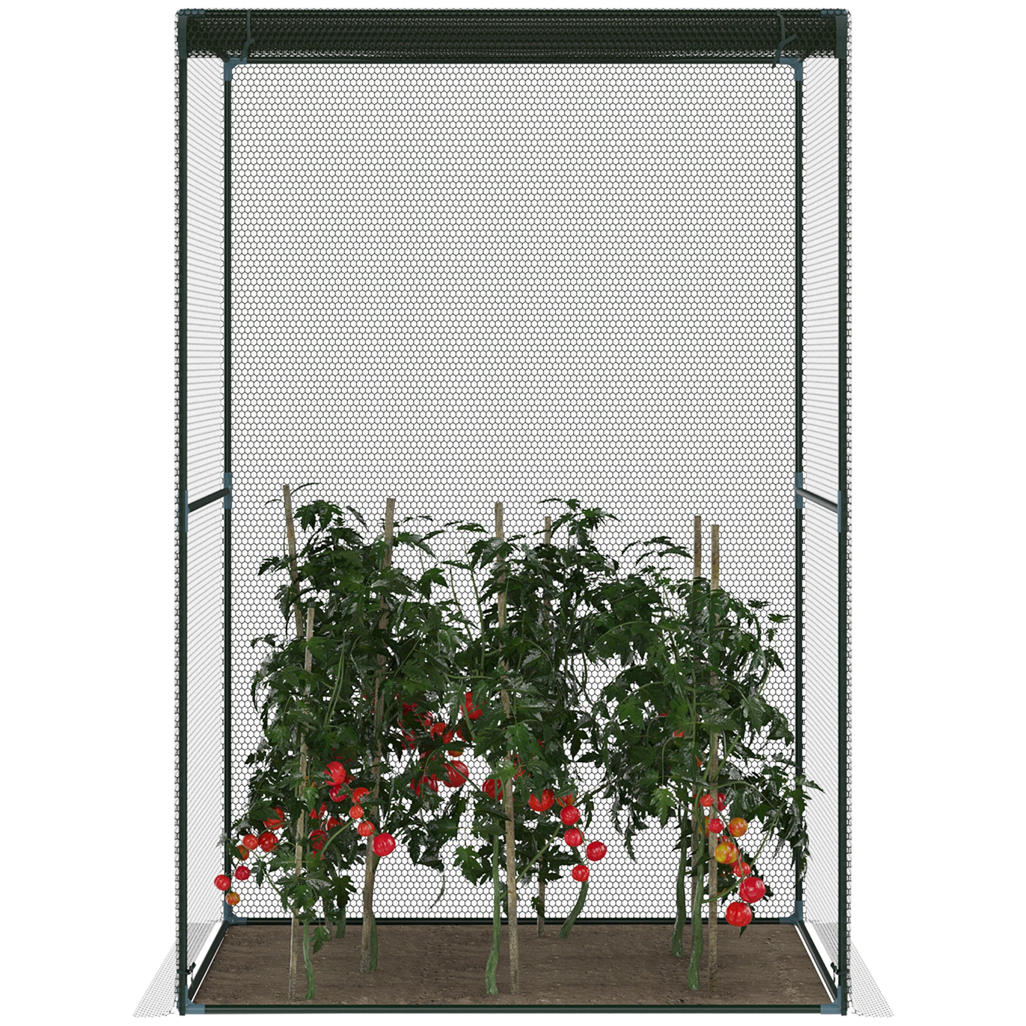 Outsunny Set of 2 Fruit Cage Bird Netting, Vegetable Plant Protection Tent with Zipped Door, Anti Bird, Insects, Small Animals, 1.2 x 1.2 x 1.8m, Dark Green 
