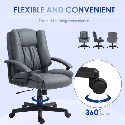 HOMCOM Office Chair, Computer Desk Chair, Mid Back Executive Chair with Adjustable Height and Swivel Rolling Wheels for Home Study, Dark Grey 