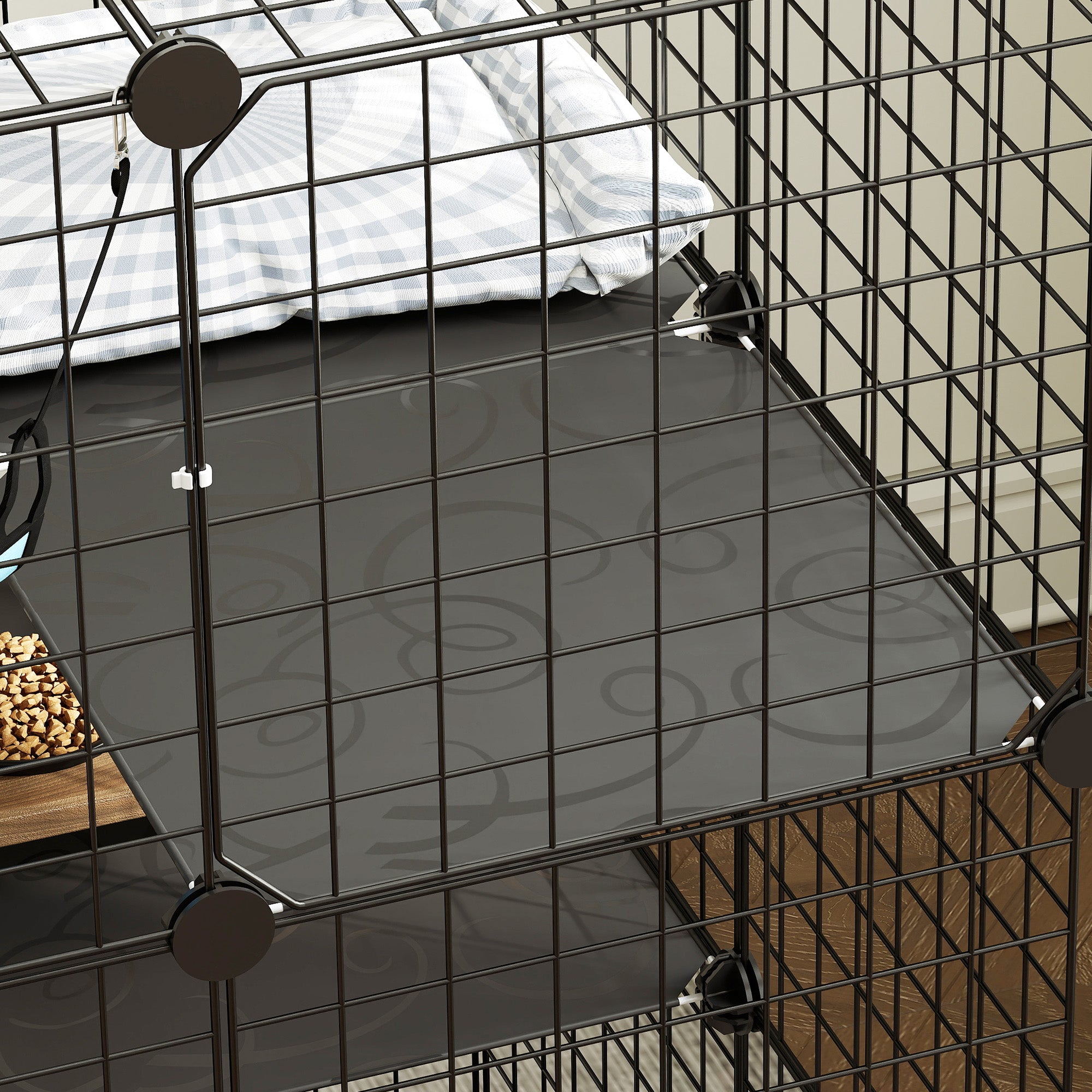 PawHut Indoor Cat Cage DIY Customizable 3-Tier Indoor Cat Enclosure with 3 Doors and Hammock 105 cm Black 