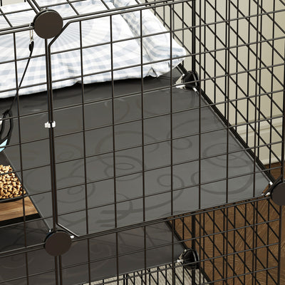 PawHut Indoor Cat Cage DIY Customizable 3-Tier Indoor Cat Enclosure with 3 Doors and Hammock 105 cm Black 