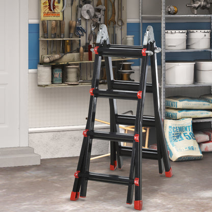 HOMCOM 4M Aluminium Duo Ladder Telescopic Herringbone Changeable Multi-Purpose w/ Non-Slip Steps Climbing DIY Platform Portable Workshop House Garden 