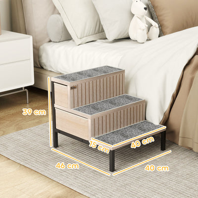PawHut Dog Stairs with Storage, Non-Slip Cover, Pet Steps for Small Dogs & Older Cats, for Sofa, High Bed, Oak Tone 