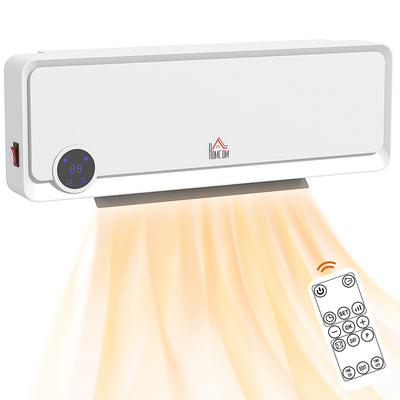 HOMCOM Wall Downflow Heater 2 Heat and Fan 1000W/2000W, Electric Space Heater with Timer Remote Oscillating, for Bedroom Home Office, White 