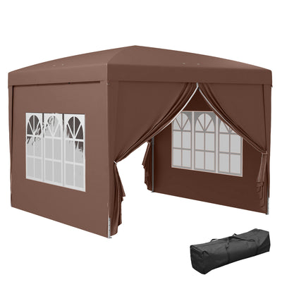 Outsunny 3 x 3 m Pop Up Gazebo, Wedding Party Canopy Tent Marquee with Carry Bag and Windows, Coffee 