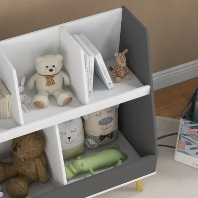 HOMCOM Two-Tier Kids Storage Shelf, with Five Compartments, Anti-Tip Device - Grey 