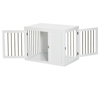 PawHut 2-in-1 Dog Cage and Side Table, with Two Lockable Doors, for Medium Dogs - White 