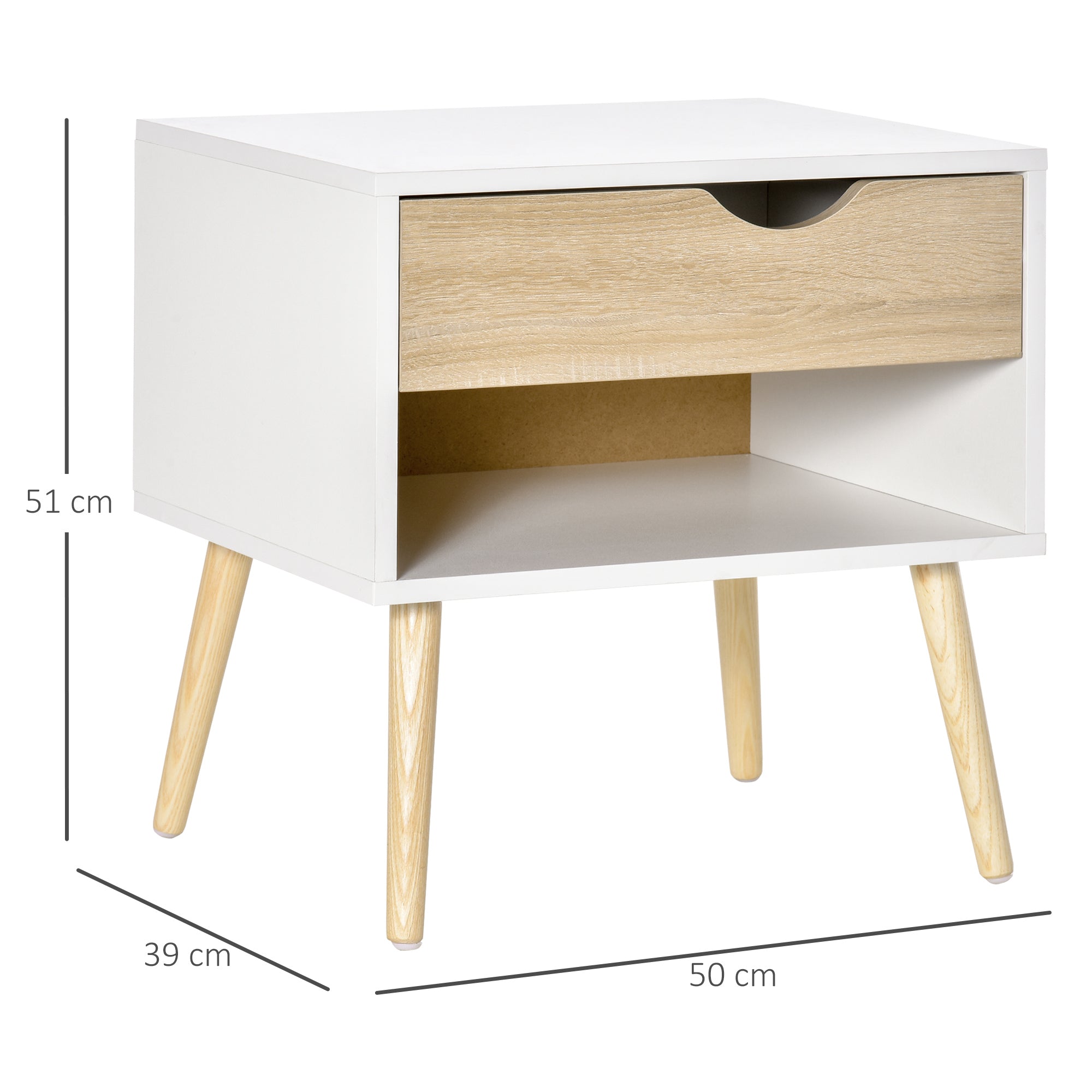HOMCOM Bedside Table with Drawer and Shelf, Modern Nightstand, End Table for Bedroom, Living Room, White 