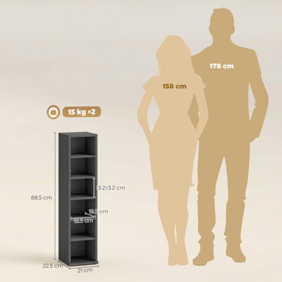 HOMCOM Set of 2 CD Media Display Shelf Unit Tower Rack with Adjustable Shelves, Black 