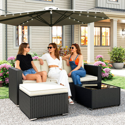 Outsunny 3 Pieces Garden Furniture Set w/ Cushions, PE Rattan Wicker Conversation Corner Sofa Set 