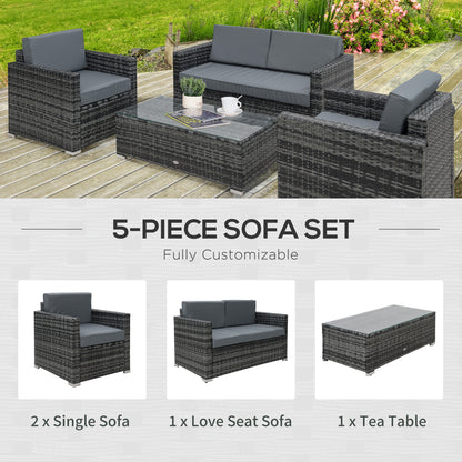 Outsunny 4 Pieces Wicker Steel Rattan Sofa Set Garden Chair Seat Furniture Patio Grey 
