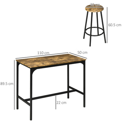 HOMCOM Five-Piece Industrial-Style Bar Table Set - Brown/Black 
