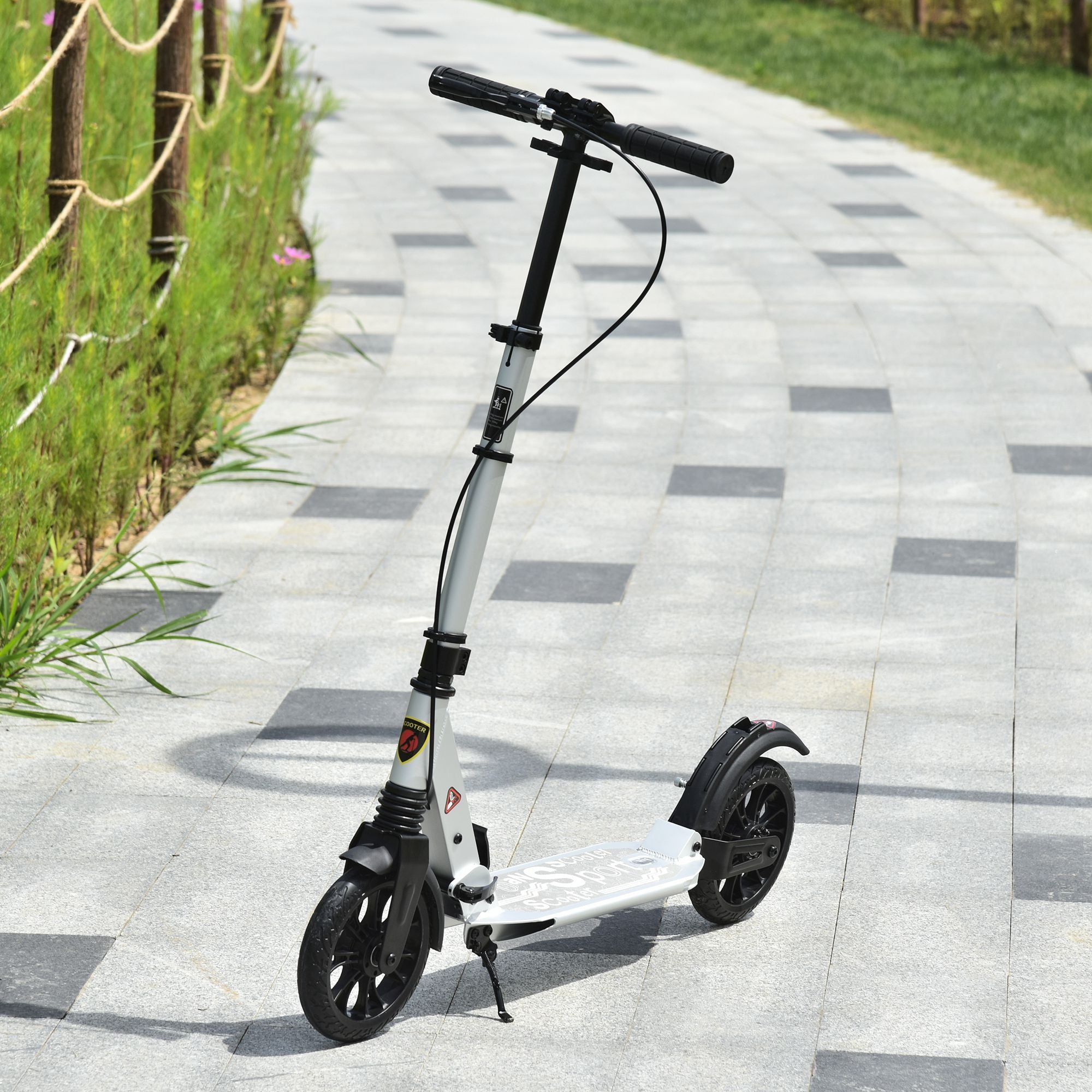 HOMCOM Teen/Adults Aluminium Folding Kick Scooter w/ Shock Mitigation System Silver 