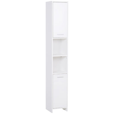HOMCOM Bathroom Floor Storage Cabinet Slim Tallboy w/ Door Cupboard & Shelves For Living Room, Bedroom, Hallway White 