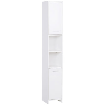 HOMCOM Bathroom Floor Storage Cabinet Slim Tallboy w/ Door Cupboard & Shelves For Living Room, Bedroom, Hallway White 
