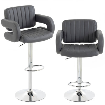 HOMCOM Bar Stools Adjustable Swivel Kitchen Chairs with Backrest Armrest Set of 2 PU Leather Grey 