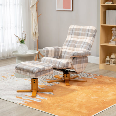 HOMCOM Linen Swivel Recliner Chair with Footstool, Wooden Base and Storage for Living Room, Multicolour 