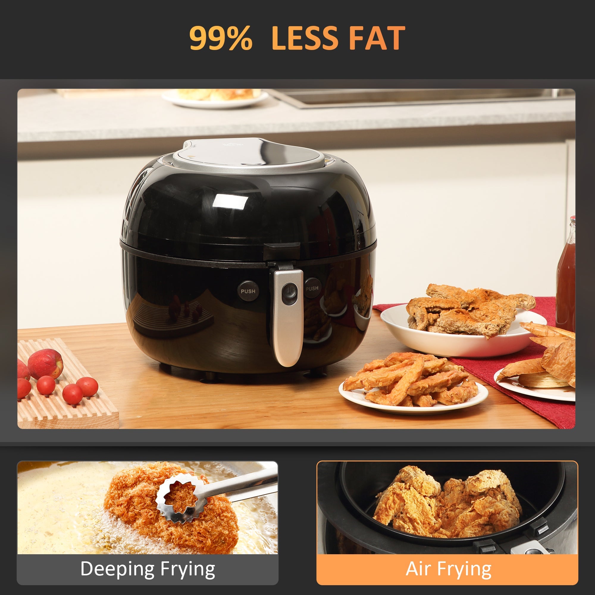 HOMCOM 7L Family Size Digital Air Fryer Oven with Air Fry, Roast, Broil, Bake, Dehydrate, 8 Presets, Rapid Air Circulation, Timer, Preheat, Non-stick Basket, Inner Light for Oil Free & Low Fat, 1500W 