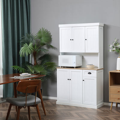 HOMCOM 180cm Freestanding Kitchen Cabinet, Modern Storage Cupboard with Open Countertop, Drawer and 6 Doors 