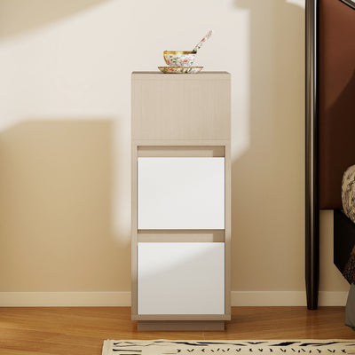 HOMCOM Slim Bedside Table, Narrow Bedside Cabinet with Open Shelf and 2 Drawers for Bedroom, Living Room, Natural Wood Finish 