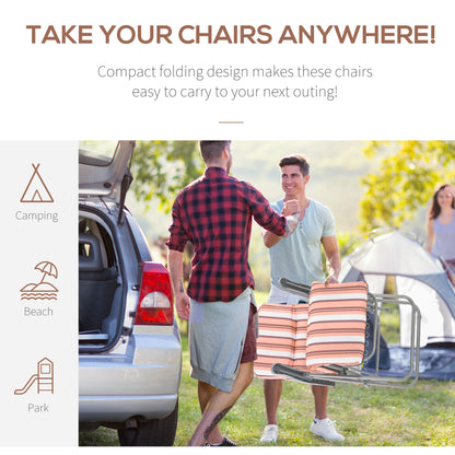 Outsunny Reclining Garden Chair Set of 2, 5-Level Adjustable Zero Gravity Chairs with Cushions, Folding Sun Lounger Garden Recliner Chairs with Armrests for Outdoor, Patio, Orange Stripe 