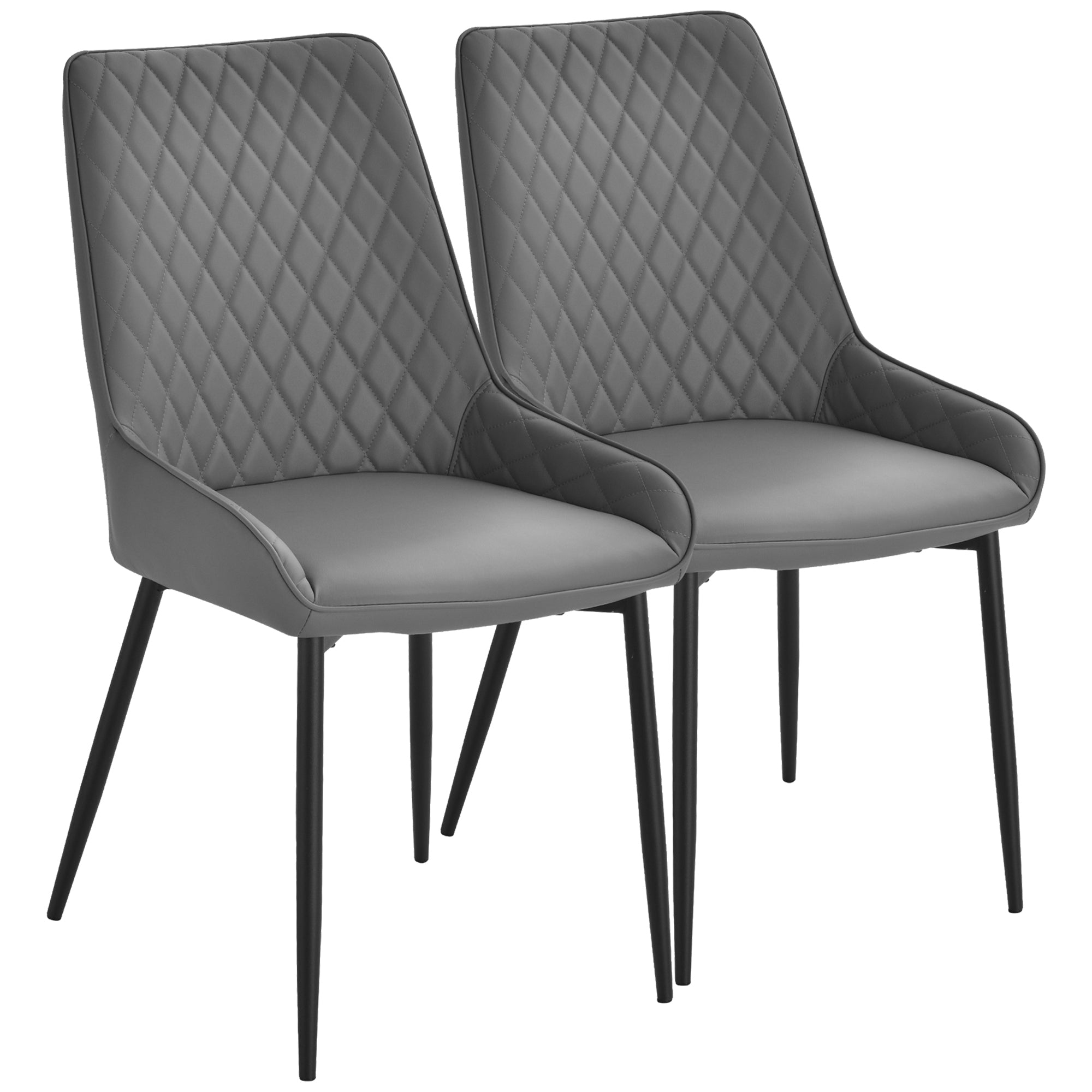 HOMCOM Set Of 2 Quilted PU Leather Dining Chairs with Metal Frame 4 Legs Foot Caps Home Seating Modern Stylish Executive Grey 