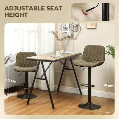 HOMCOM Set of Two Linen-Look Bar Stools - Brown 