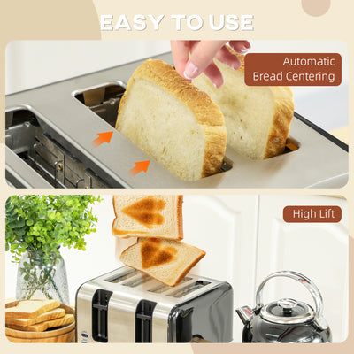 HOMCOM Polished Metal Kettle and Toaster Set - Black 