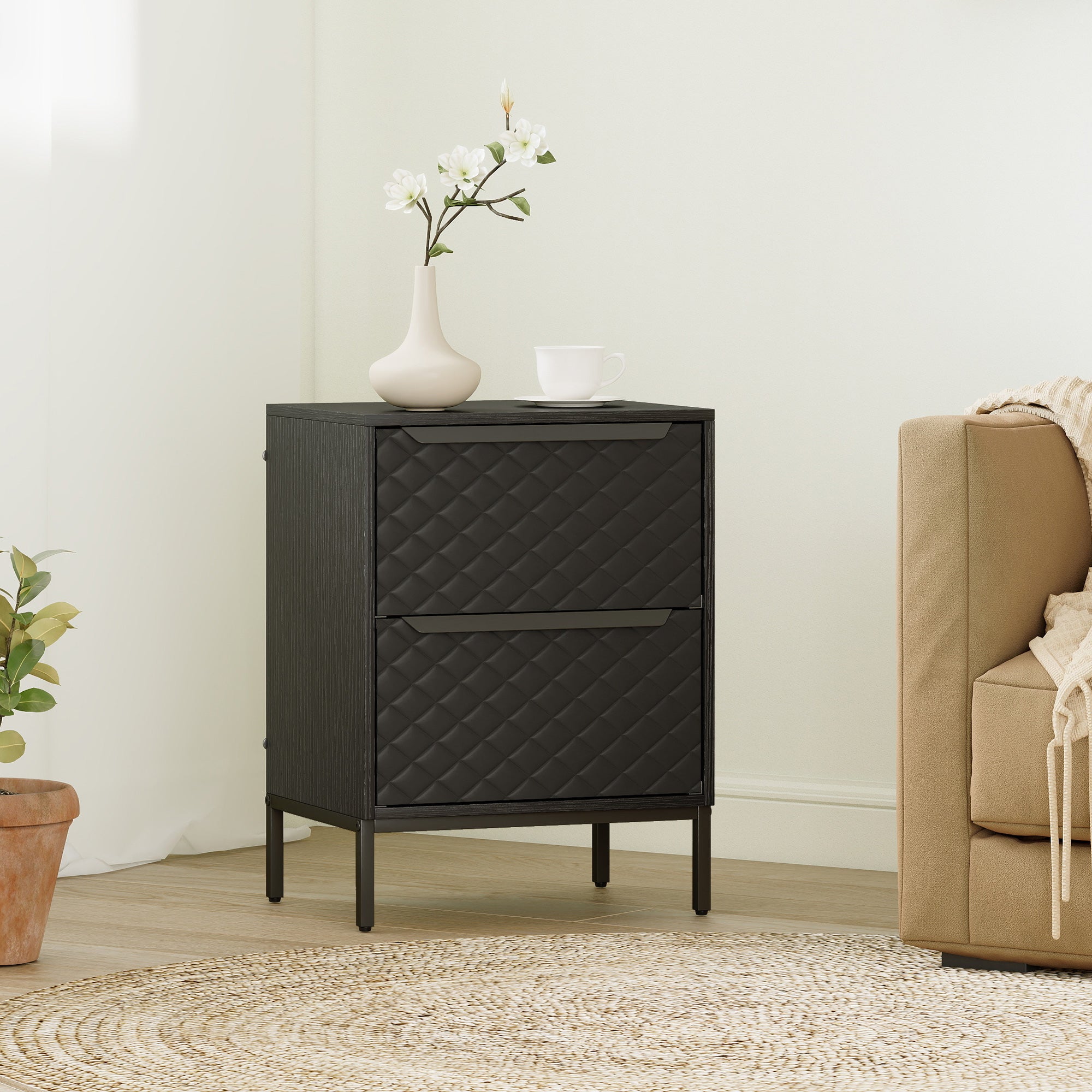 HOMCOM Chest of Drawers, Dresser with 2 Fabric Drawers and Aluminium Handles - Black 
