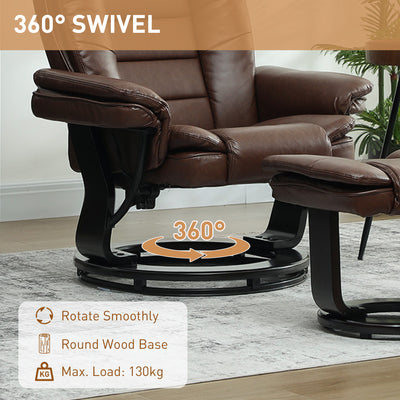 HOMCOM Faux Leather 135° Reclining Chair and Footstool - Brown 