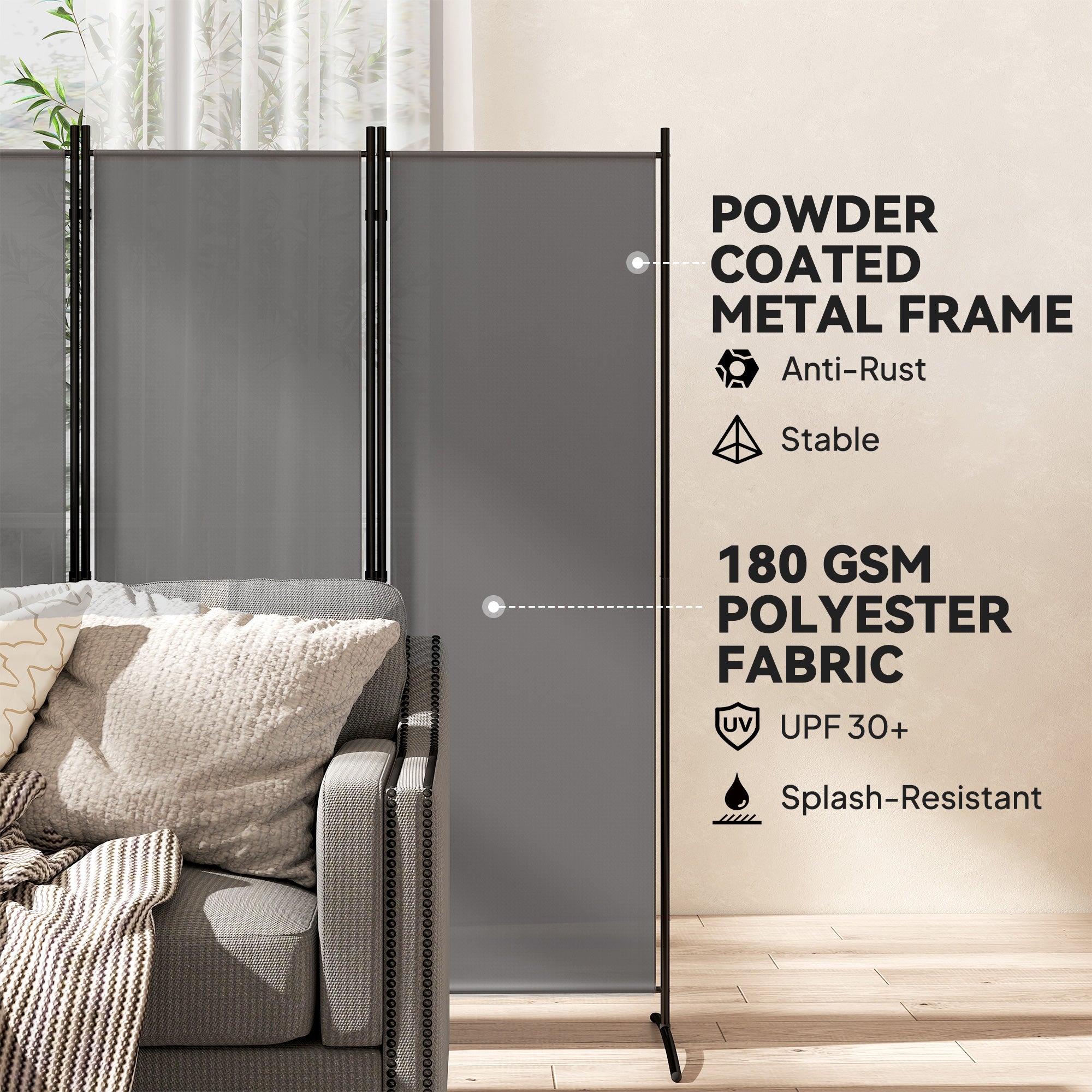 Outsunny 6 Panel Folding Room Divider Foldable Freestanding Garden Privacy Screen, 332 x 172 cm, Dark Grey 