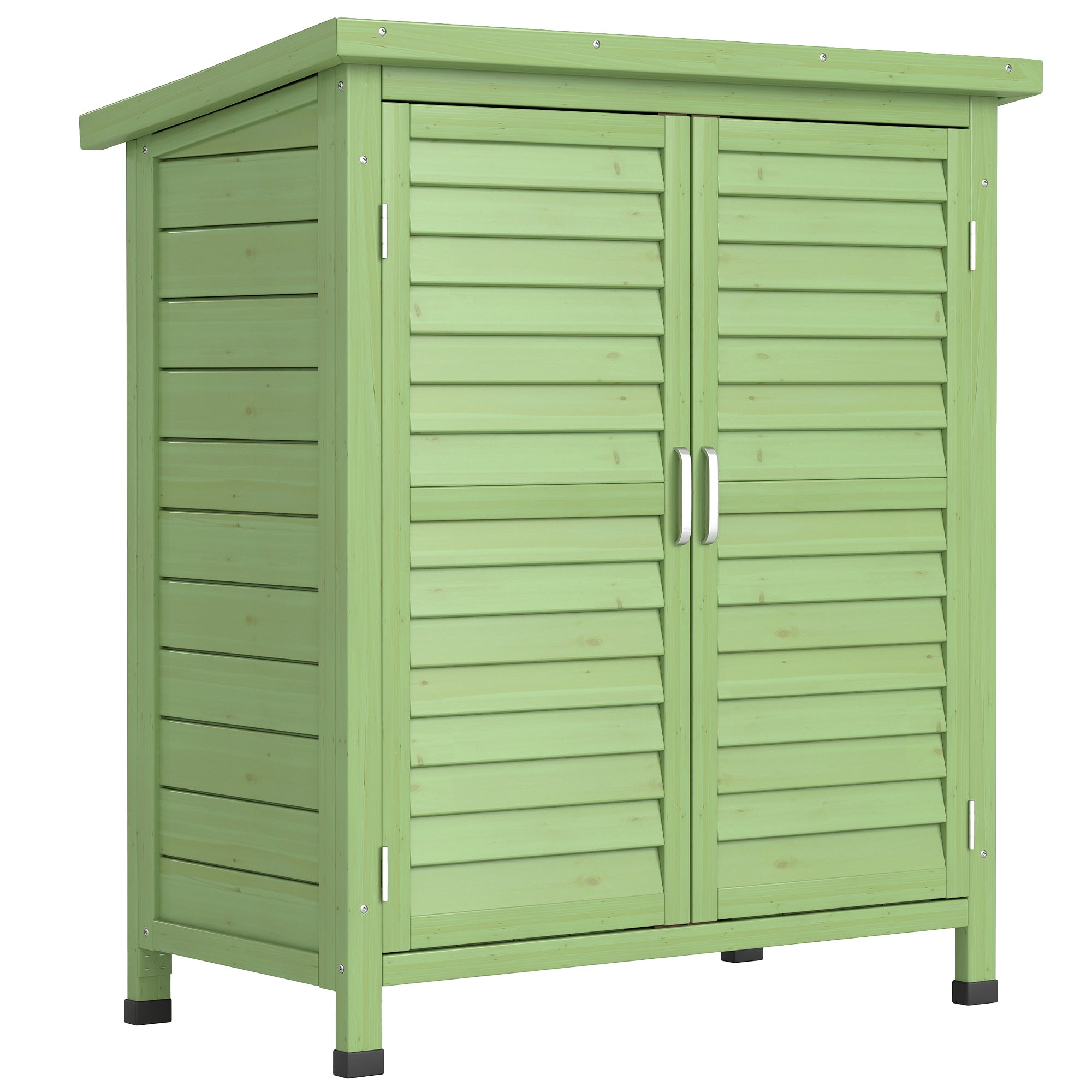 Outsunny Garden Shed Wooden Garden Storage Shed 2 Door Unit Solid Fir Wood Garage Tool Organisation Cabinet, 87L x 46.5W x 96.5Hcm, Green 