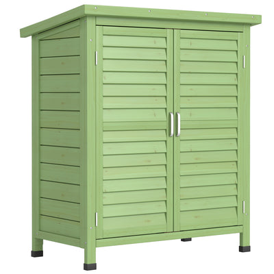 Outsunny Garden Shed Wooden Garden Storage Shed 2 Door Unit Solid Fir Wood Garage Tool Organisation Cabinet, 87L x 46.5W x 96.5Hcm, Green 