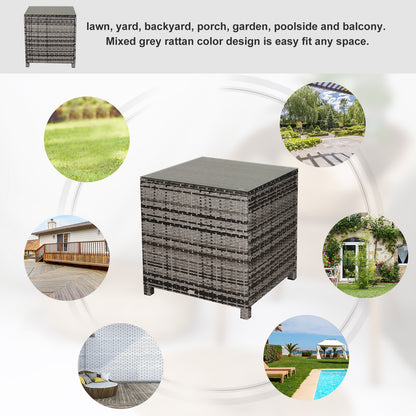 Outsunny Square PE Rattan Garden Table, with Glass Table Top - Grey 