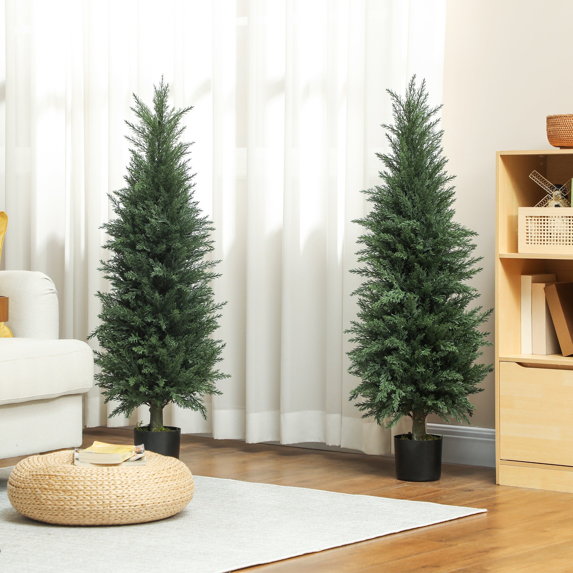 HOMCOM Set of 2 Decorative Artificial Plant, 120 cm Cypress Tree with 638 Leaves in Pot, UV-Resistant Plastic Fake Tree for Indoor Outdoor Home Office