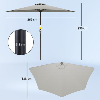 Outsunny Half Round Parasol Umbrella - Light Grey 