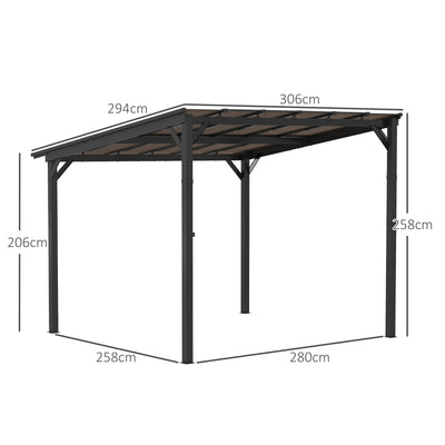 Outsunny 3 x 3(m) Metal Pergola with UPF 50+ and Waterproof Polycarbonate Roof, Wall-Mounted or Free Standing Garden Gazebo, Wind-resistant Outdoor Sun Shade, Dark Grey 