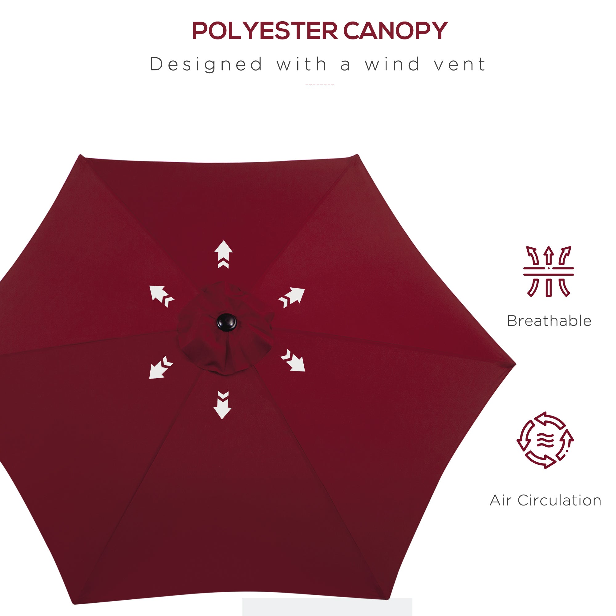 Outsunny 2.6M Garden Parasol Umbrella with Tilt and Crank, Outdoor Sun Parasol Sunshade Shelter with Aluminium Frame, Wine Red 